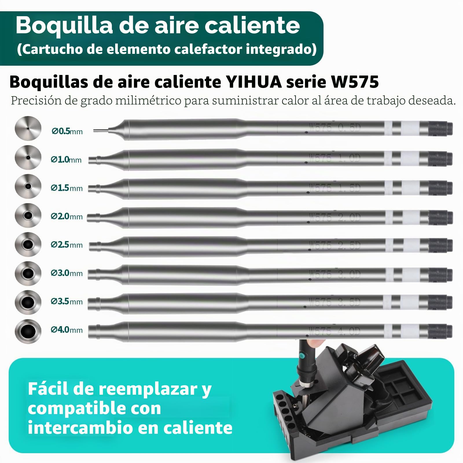 YIHUA 992D-II Kit de Soldador Estaño de precisión 2-EN-1 con lápiz de aire caliente y soldador de precisión C210 de Estacion de Soldadura, pantalla LCD dinámica, 8 boquillas de aire caliente