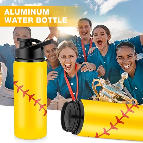 Miniatura 6 de Yaomiao 10 botellas de agua de sóftbol de aluminio para regalos de sóftbol, vaso con tapa a presión, a prueba de fugas, botella deportiva de
