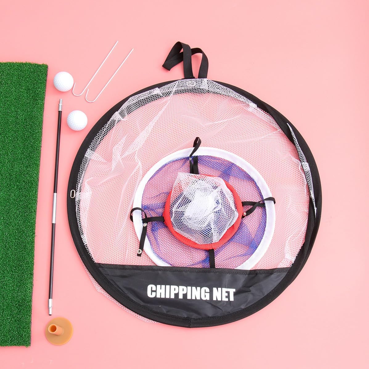 Chipping Practice Net with Mat for Golf Training Aid, Tear Resistant Polyester, Foldable Design, for Outdoor Practice Hitting, for Beginners and Moms