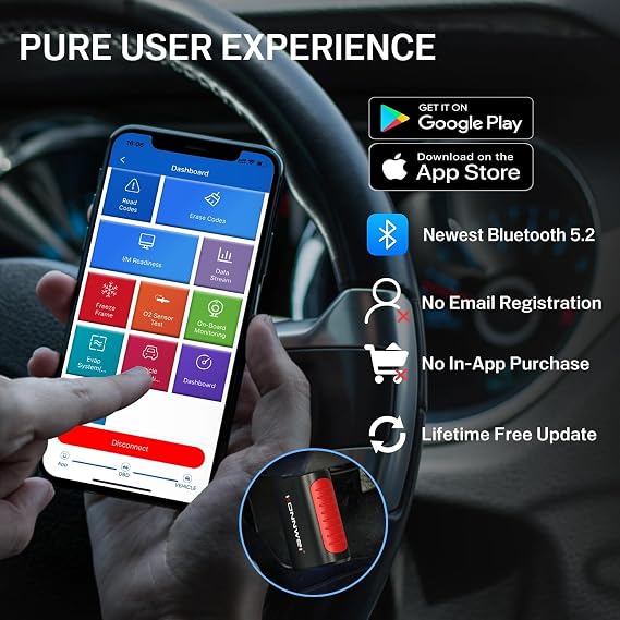 KDIAG Bluetooth OBD2 Scanner Diagnostic Tool for iPhone & Android Wireless Check Engine Light Car Code Reader Bluetooth 5.2 w/Full System Diagnosis, Oil Reset, Performance Test, Voltage Test