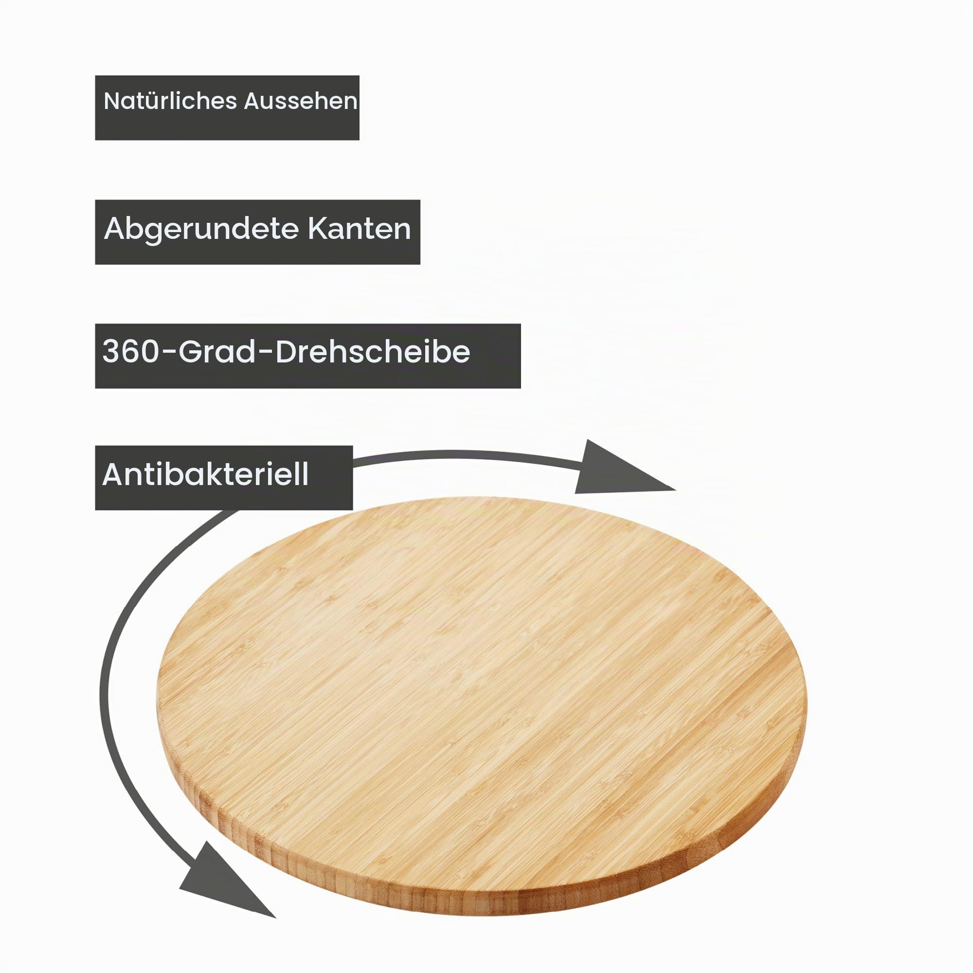 Point-Virgule Outdoor und Küche Drehplatte aus Bambus Holz zum Fleisch oder Käse servieren, Servierplatte für Party oder Grill Zubehör, braun und weiß, rund 35 cm