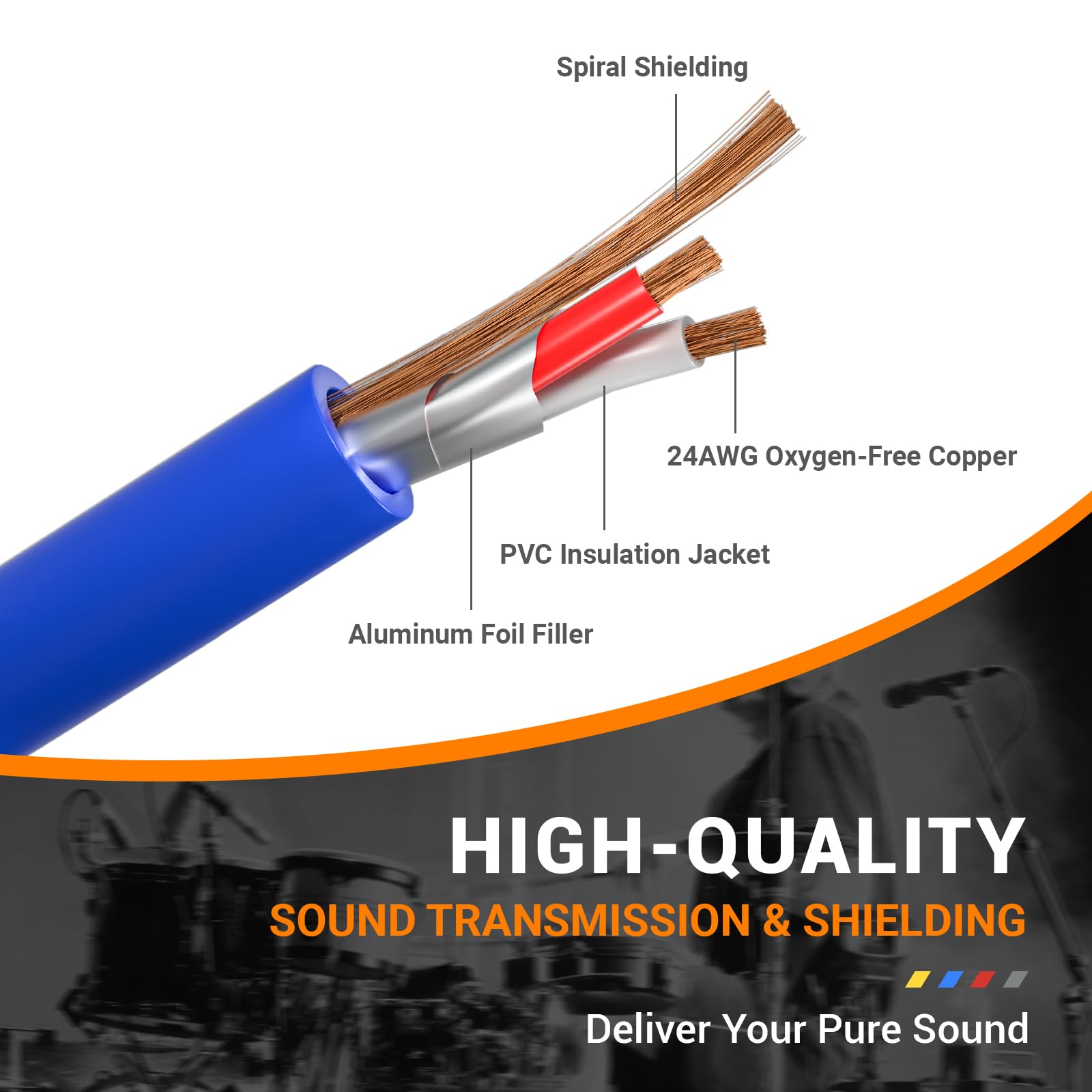 Phenyx Pro Cable TRS de serpiente de 4 canales, parche TRS codificado por colores con cobre OFC de 24 AWG, cable de audio de 6 pies, cable de audio de 1/4 pulgadas, TRS a TRS equilibrado de 1/4