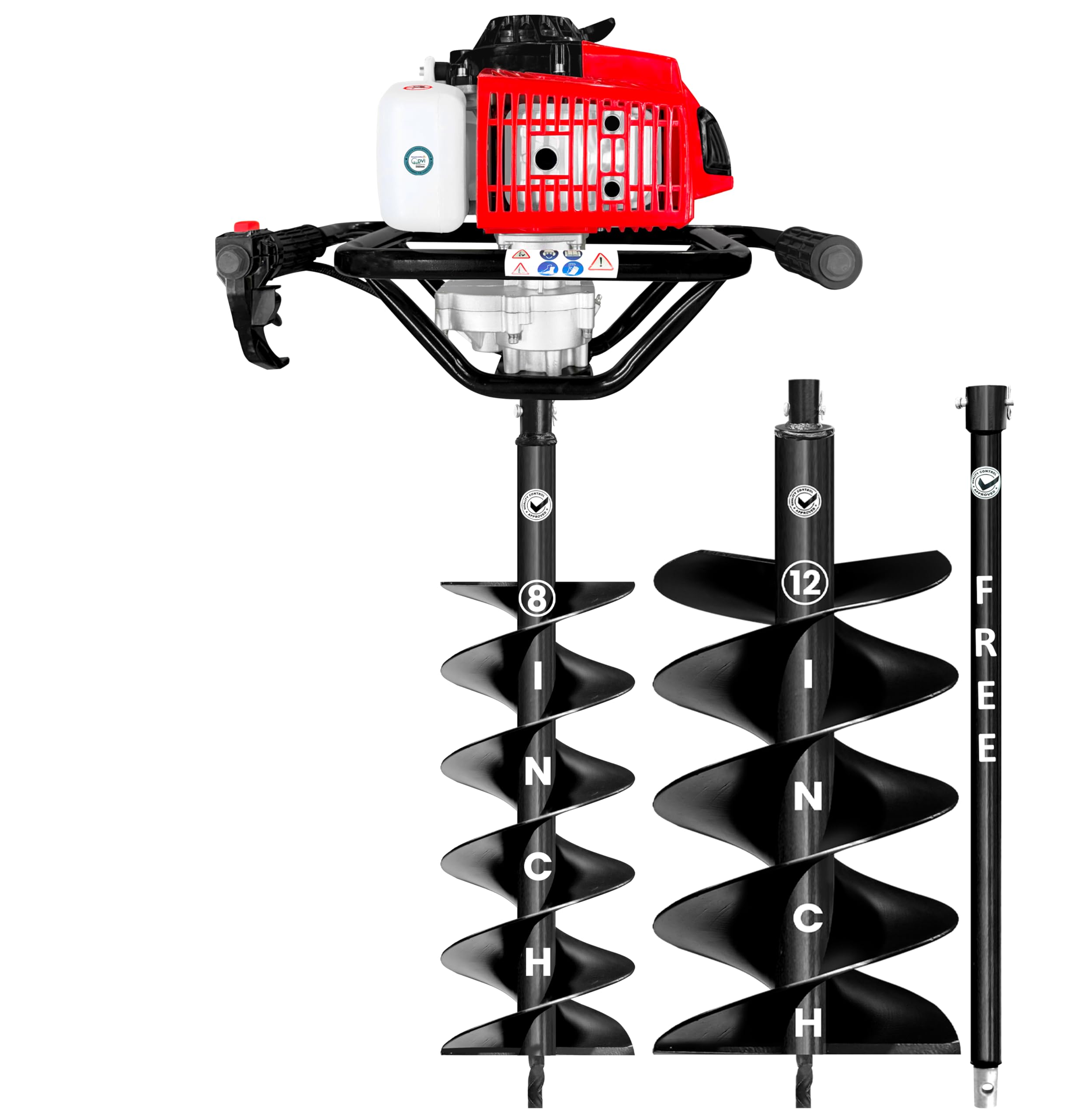 DVI 72CC High Power Earth Auger with 8 Inch + 12 Inch Double Spiral Planter/Bit with Heavy 2 Stroke Petrol Engine for Digging Holes, Plantation & Fencing Purpose with Free 30" Inch Extension Rod.-image-27