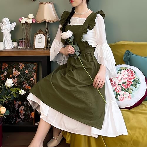 Miniatura 2 de Delantales de cocina para mujer, estilo francés, de algodón, ajustable, con bolsillos, adecuado para hornear, pintar