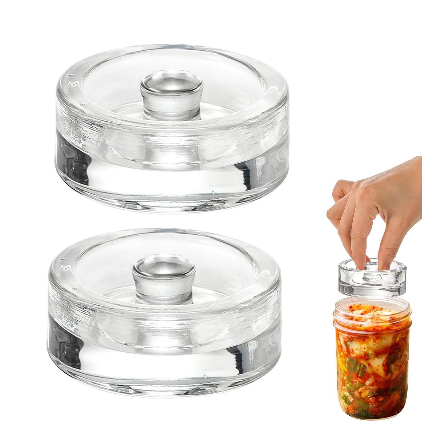 2 Pack Fermentation Weights, 7cm Glass Fermenting Weights for Wide Mouth Mason Jars, Easy Grip Fermentation Stone to Keep Veggies Submerged for Sauerkraut Pickles Kimchi