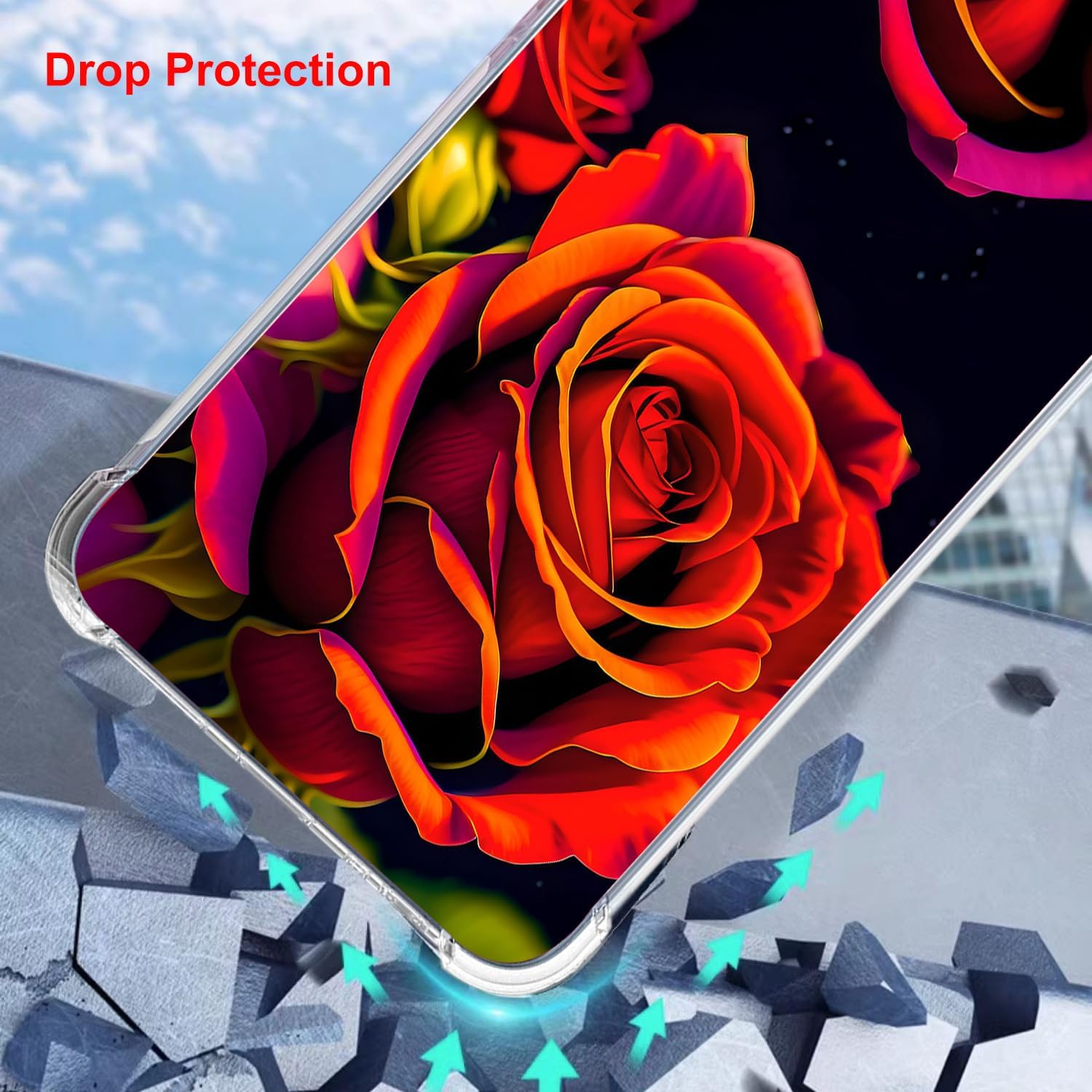 Case for Galaxy A26 5G,Beautiful Rose Drop Protection Shockproof Case TPU Full Body Protective Scratch-Resistant Cover for Samsung Galaxy A26 5G - Image 2