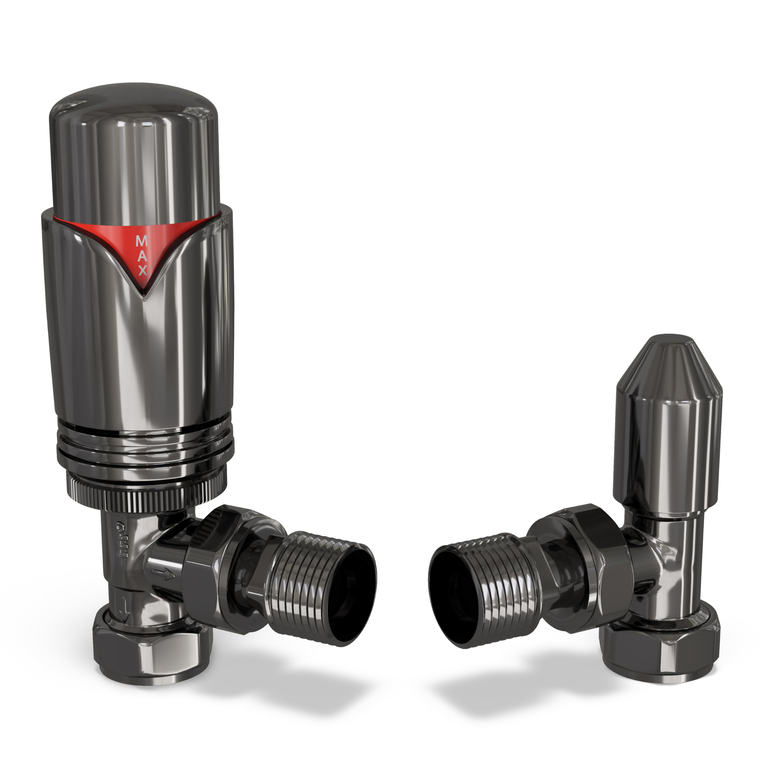 UK Radiators Thermostatic Radiator Valve 1/2" x 15mm - Derry Bold TRV | Polished Black Nickel Finish - Solid Brass 1/2" x 15mm Angled - Lockshield Included, Easy Installation
