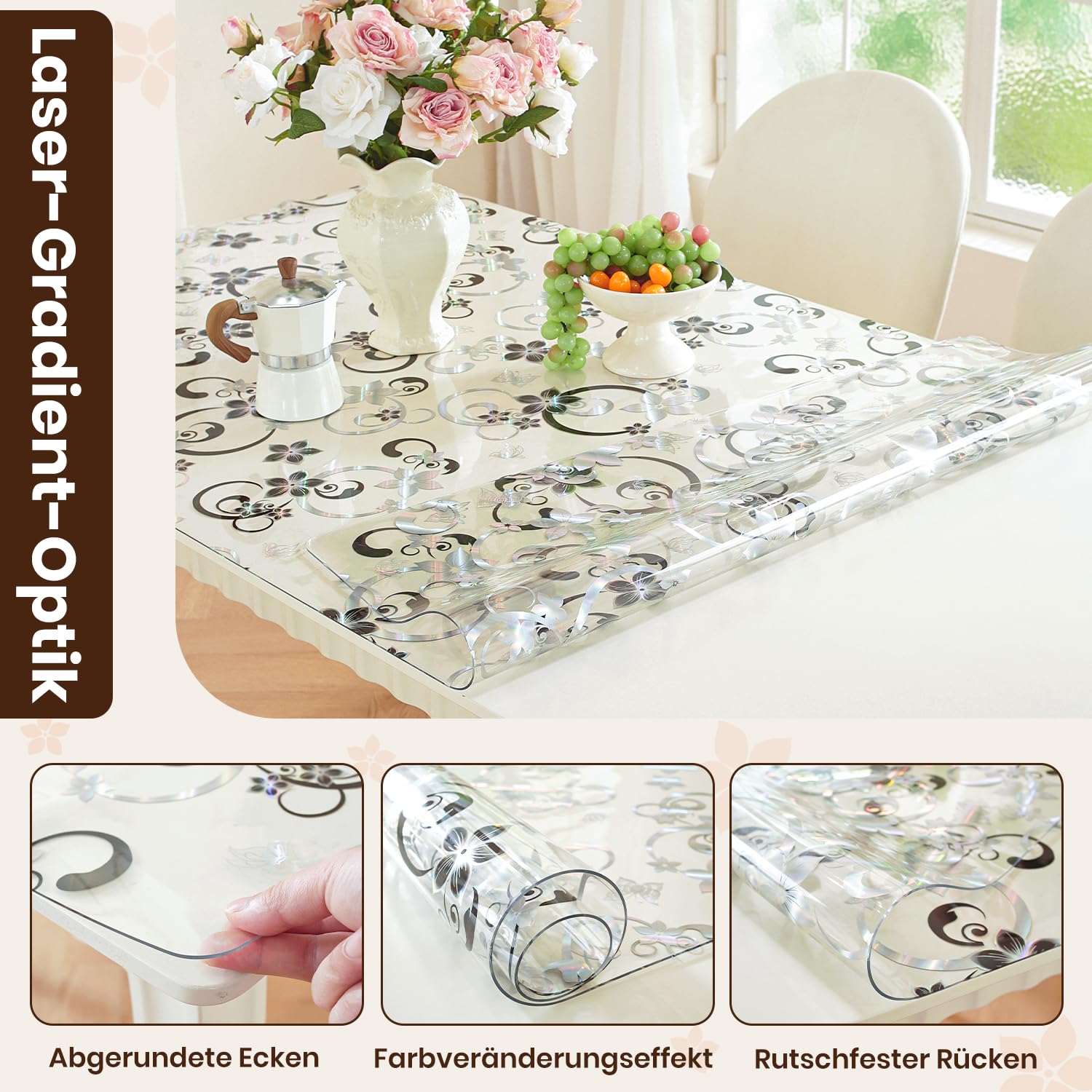 OstepDecor Nappe Transparente Épaisse 2mm, 60 x 110cm, Protection Table Antitâche et Imperméable, Lavable et Résistante, à Décoration Florale