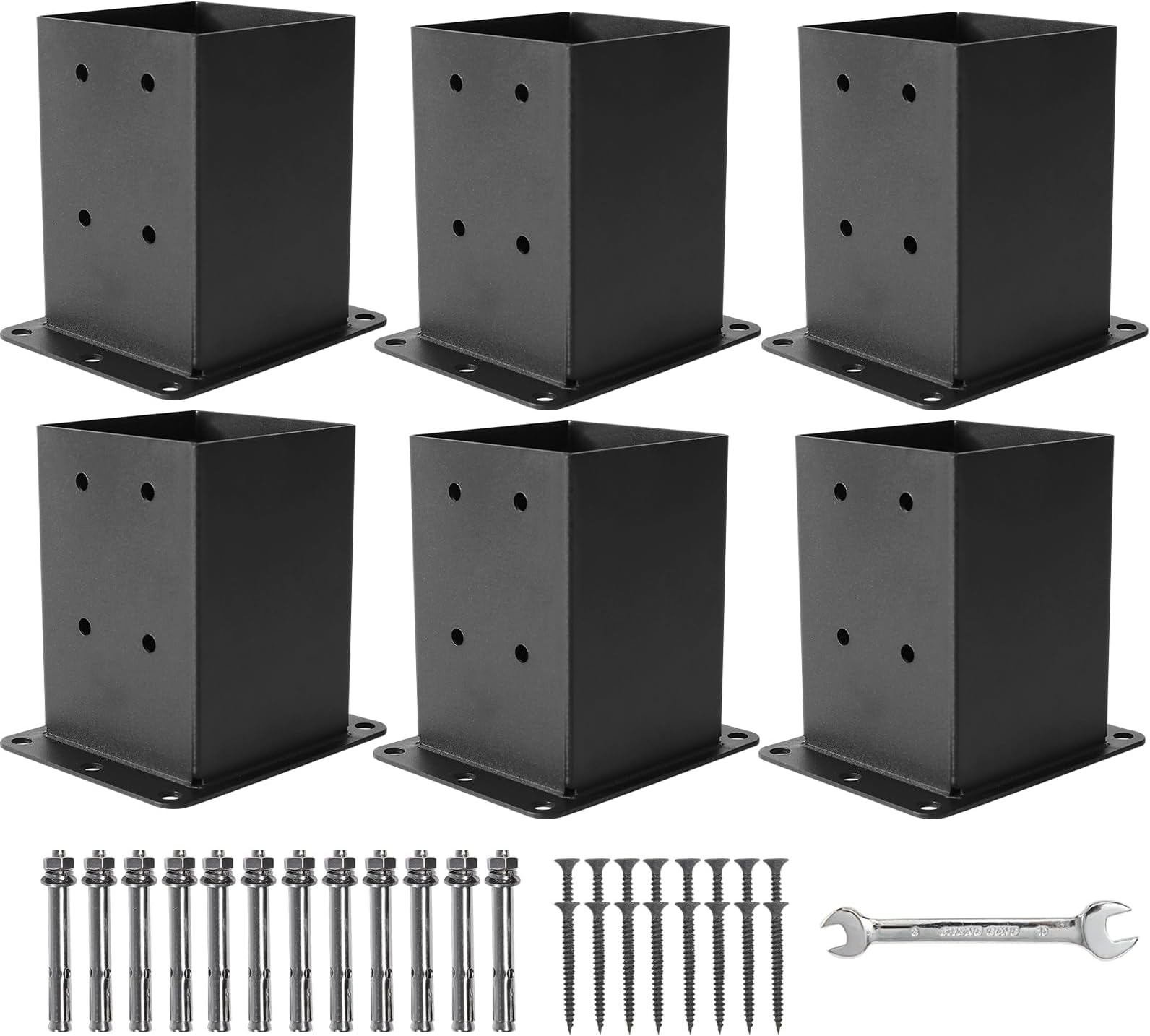 ICokin 4×4 Post Base 6 Pcs,Deck Post Brackets,Inner Size (3.6"x3.6“）Heavy Duty Powder-Coated Steel Post Bracket Fit for Outdoor Pavilion, Deck Railing ,Support Deck Base Plate,Pergola