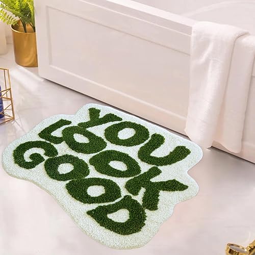 Tapete de baño con texto en inglés "You Look Good", tapete para puerta de baño, dormitorio, cocina, antideslizante, de microfibra, verde, lavable,