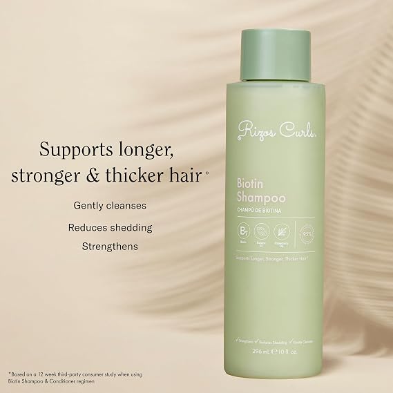 Rizos Curls Biotin Shampoo Gently Cleanse, Strengthen & Nourish Hair with Biotin & Rosemary Oil Reduces Shedding for Fuller, Healthier Hair For all Hair Types 1a4c Sulfate & Paraben Free