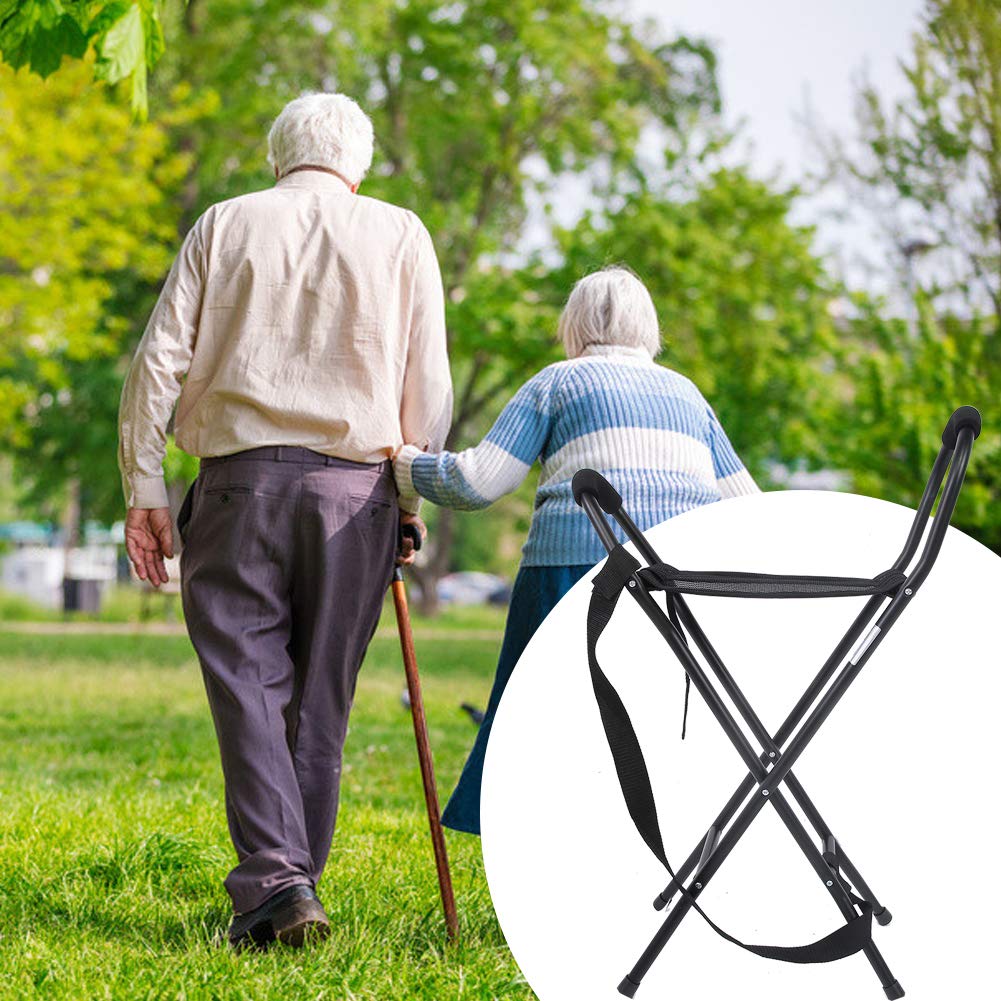 Asiento de Caña Plegable Portátil, Taburete de Viaje Liviano con Bastón Integrado para Personas Mayores y Caminatas