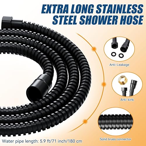 Miniatura 5 de SunCleanse Cabezal de ducha de mano de 9 modos de alta presión, cabezales de ducha negro mate con interruptor de pausa de encendidoapagado integrado