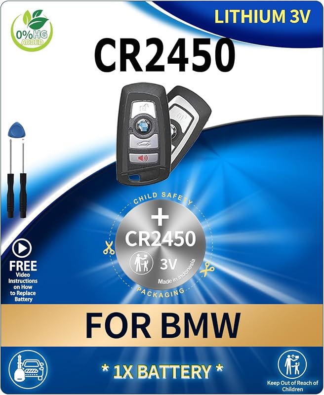 Bateria CR2450 para chave presencial BMW IYUKETROR 2009 a 2018 – 1 bateria + ferramenta