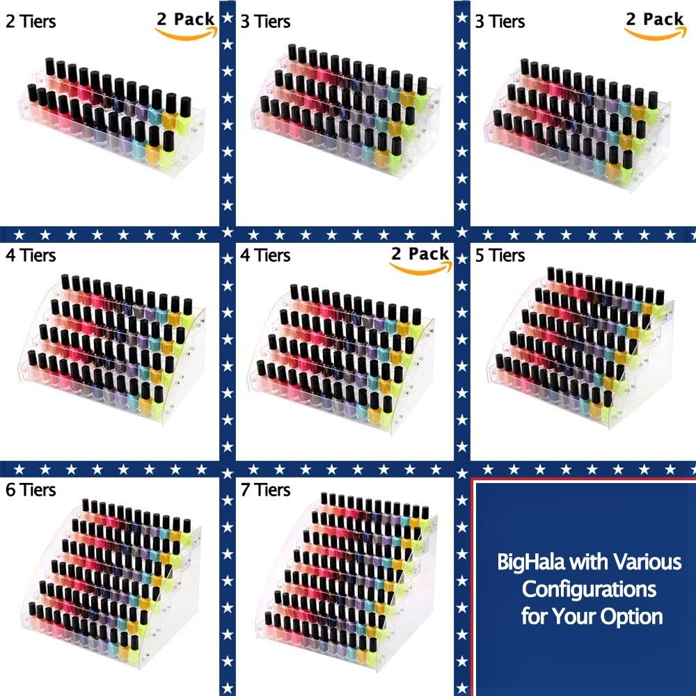 Nail Polishes Rack Organizers Shelf 2 Sets 4 Tiers Acrylic Manicure Makeup Holder for Lipstick Dresser Eye Shadow Container Reagent Retail Store E ssential Oils Liquid Paint Display Stand Station Case