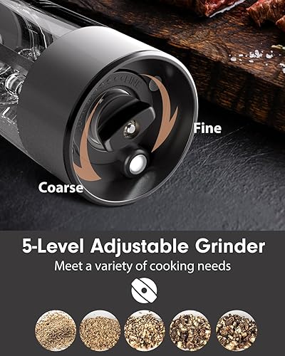 Miniatura 27 de TOMEEM Juego de molinillo eléctrico de sal y pimienta de mayor capacidad, recargable con luces LED, molinillo automático de pimienta y sal de acero