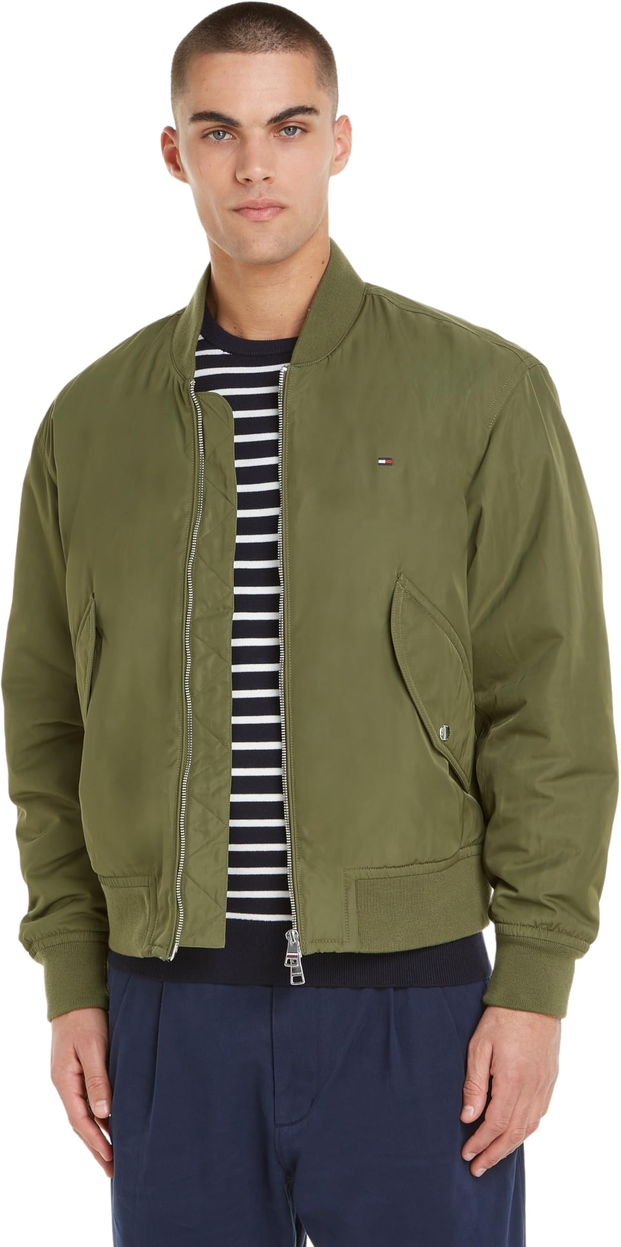 Tommy Hilfiger Men’s Authentic Bomber Jacket with Zip, Green (Utility Olive), S