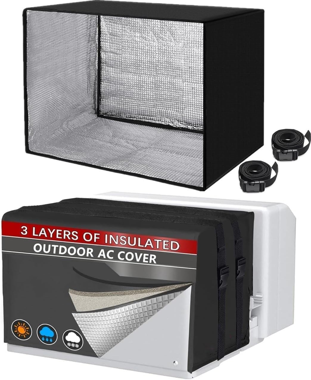 AC Covers for Outside Winter Insulation, Insulated Window Air Conditioner Cover Outdoor 3 Layers Insulation, Waterproof &Snowproof AC Covers for Outside (Black, M)