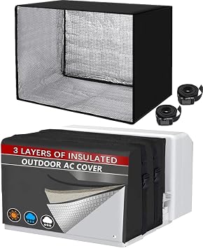 AC Covers for Outside Winter Insulation, Insulated Window Air Conditioner Cover Outdoor 3 Layers Insulation, Waterproof &Snowproof AC Covers for Outside Black, M