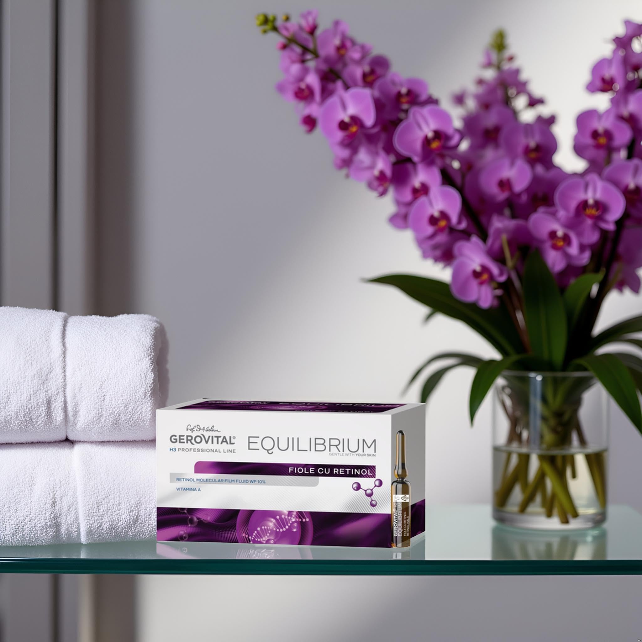 Fiale professionali Viso al Retinolo 20 x 2 ml - Trattamento Professionale Antirughe con Retinolo Stabilizzato e Vitamina A - Booster Rigenerante per Pelle Matura, Gerovital H3 Equilibrium
