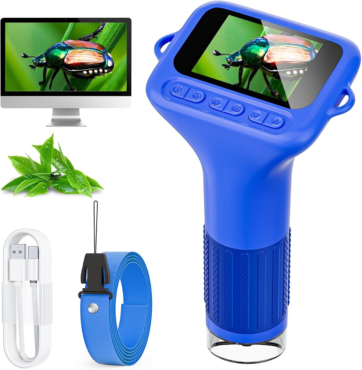 Microscopio digitale per bambini, schermo IPS SKYBASIC da 2,0 pollici, microscopio portatile 1000x con 8 luci LED regolabili, Capodanno per bambini dai 4 agli 12 anni