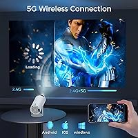 Vista 3 de HY300 - Mini proyector Android con WiFi y Bluetooth, proyector de video de película casera portátil con giro de 180°, soporte 4K/1080P transmisión