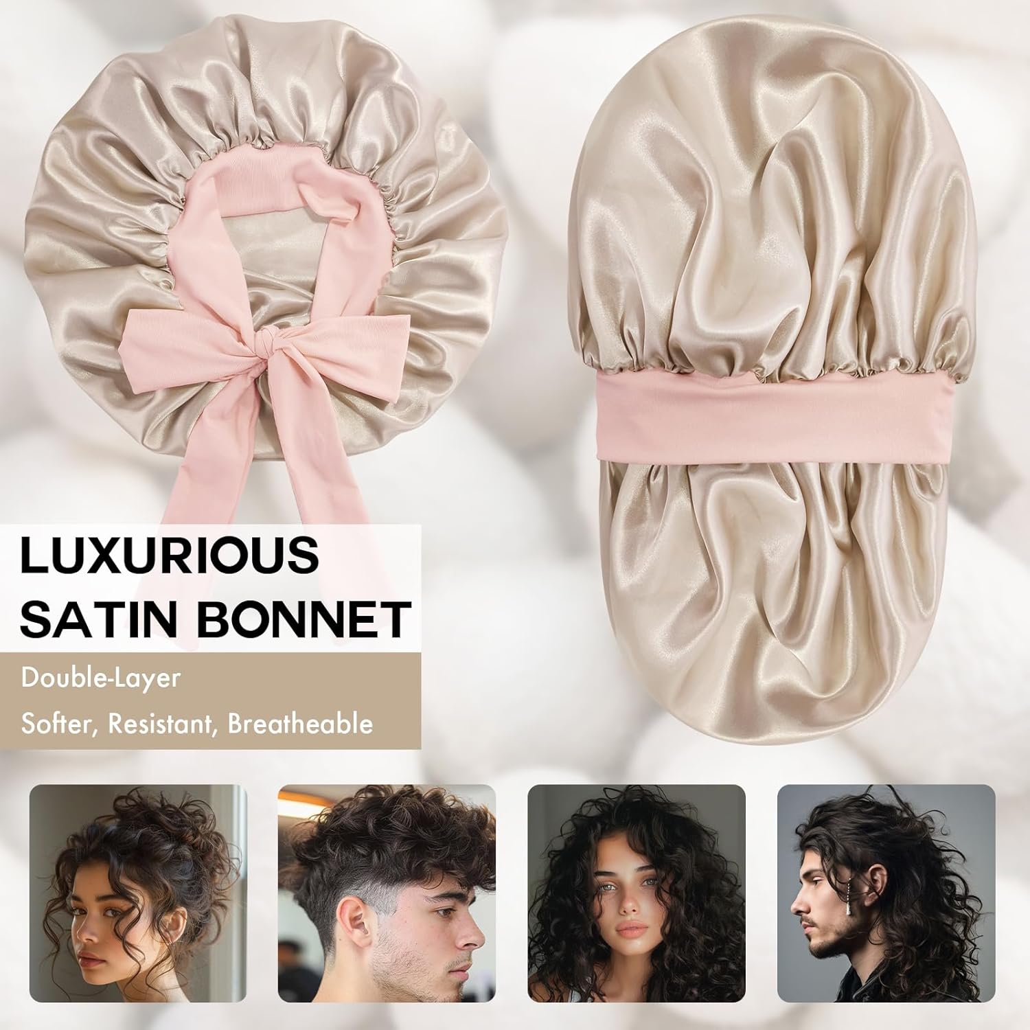 Silk Bonnet for Sleeping Women, Adjustable Soft Satin Lined Bonnet with Tie Band, Double Layer Sleep Night Cap - Image 2