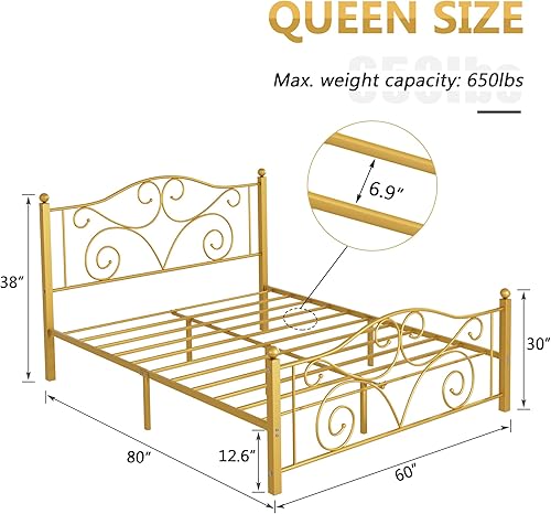 Miniatura 31 de VECELO Base de cama tamaño individual con cabecero y estribo, soporte de listones de metal resistente, base de colchón de plataforma, no necesita
