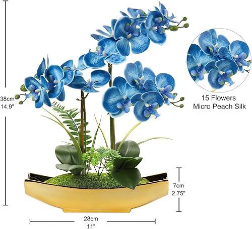 Miniatura 34 de Briful Orchids Flores artificiales de 15 pulgadas, orquídea Phalaenopsis blanca con macetas plateadas, planta de orquídea sintética de tacto real