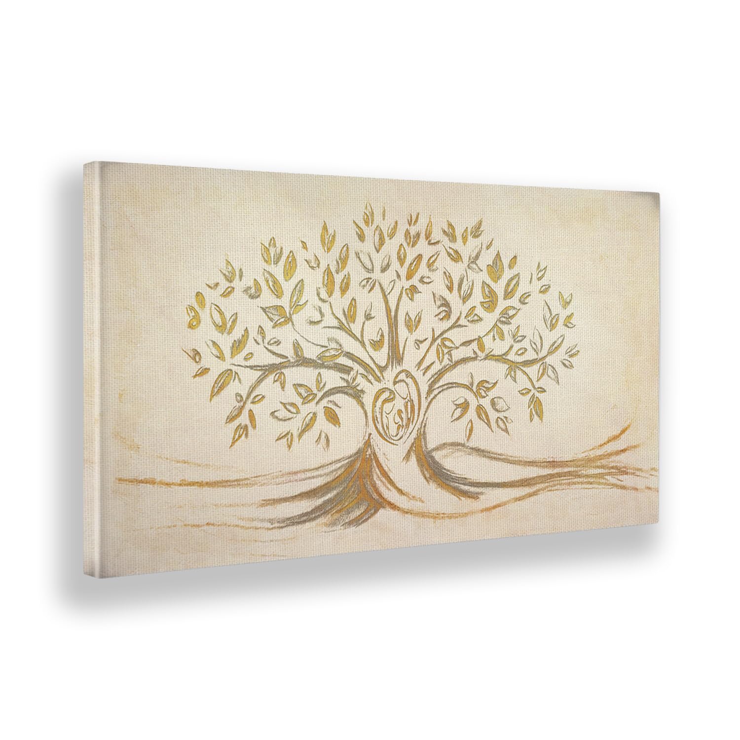 Giallobus - Quadro - 05 - Capezzale Moderno - Sacra Famiglia e Albero della Vita - Gold&Rose - Tela Canvas Telaio Standard - 100x50 - Pronto da Appendere - Quadri Moderni per la casa