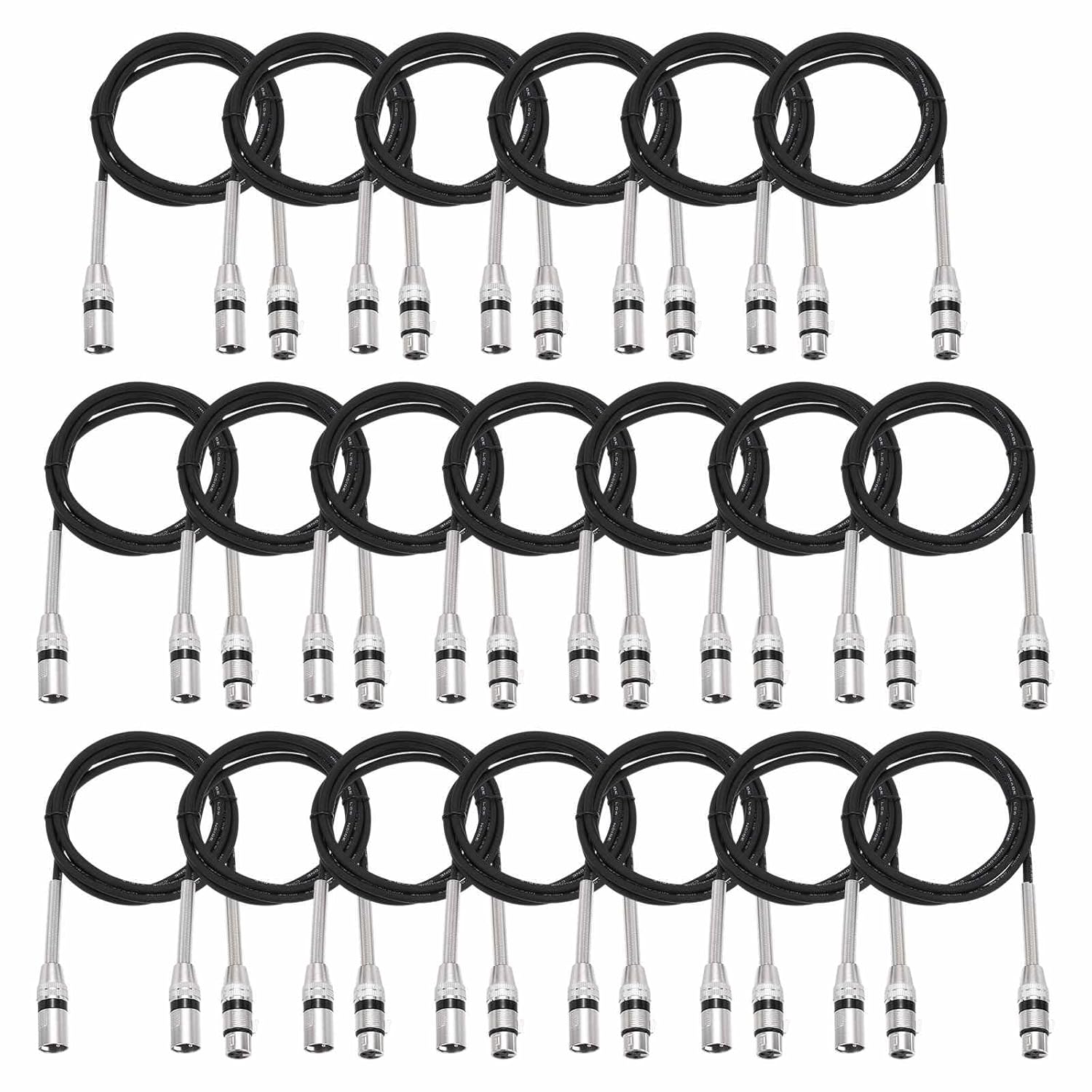 DMiotech 20 Pack XLR to XLR Cable, 3-Pin 22AWG OFC Male to Female Microphone Cable Mic Cord Wire Connector for Speaker Mixer, Studio, PA Systems, 6 Feet(Black)
