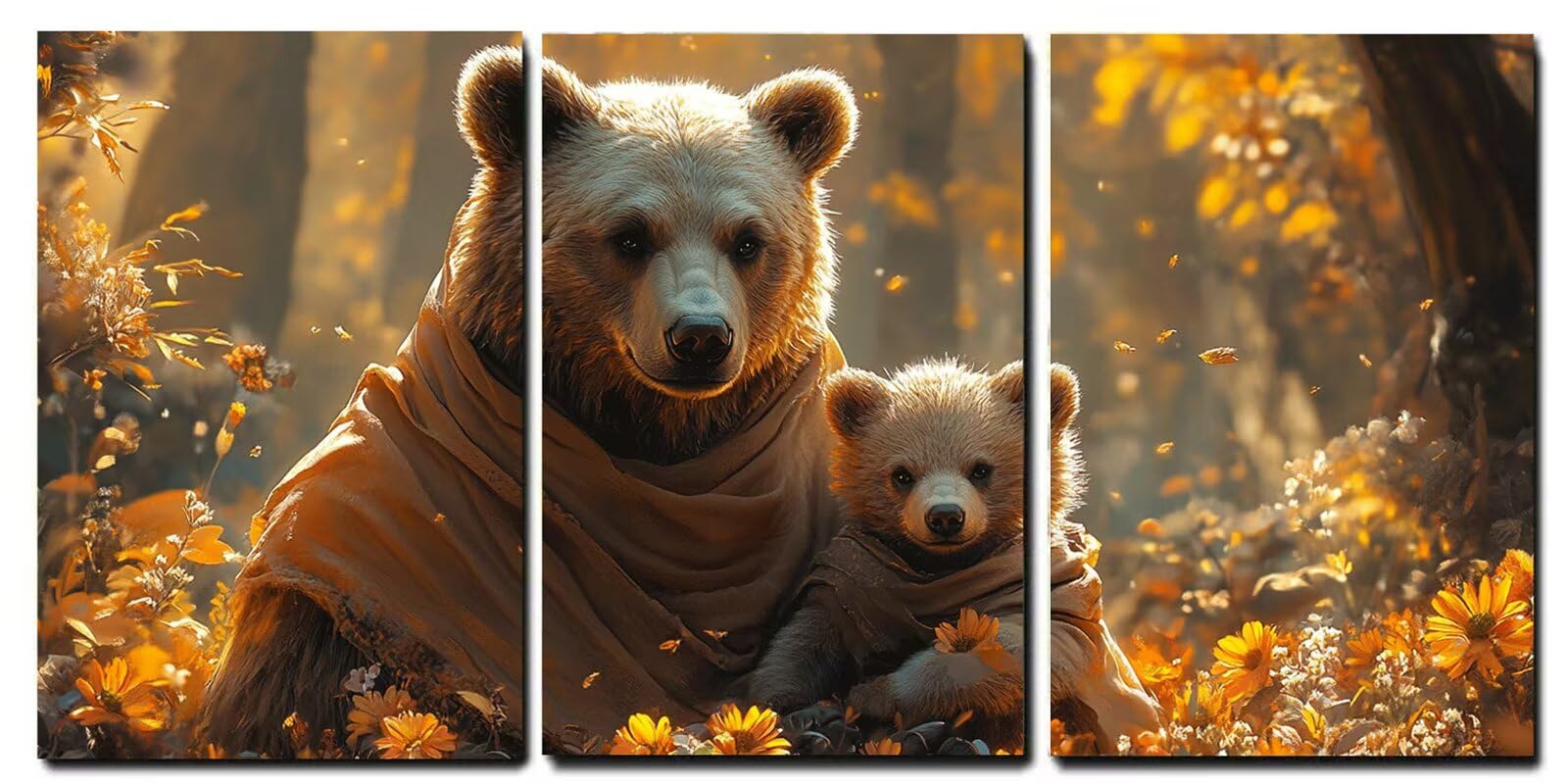 Tableau sur Toile Ours Cadeau Crémaillère Moderne Triptyque Bois - 8