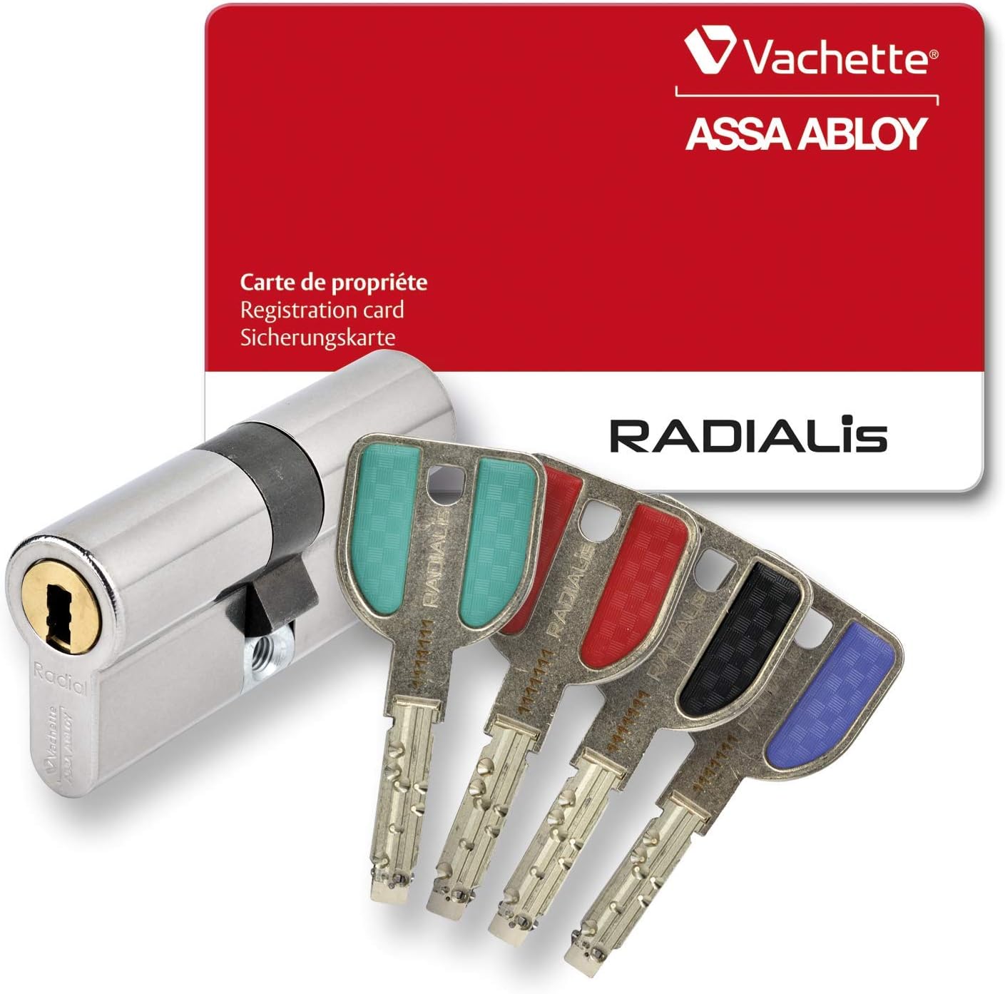 High-Security Profile Cylinder Nickel-Plated with 4 Lockable Keys and Property Card, Radialis