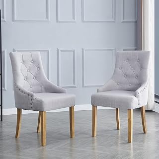paonne Fabric Grey Dining Chairs Set of 2 Modern Parson Kitchen Chairs Wooden Living Room Upholstered Chairs, Wood Parsons Diner Chairs Tufted