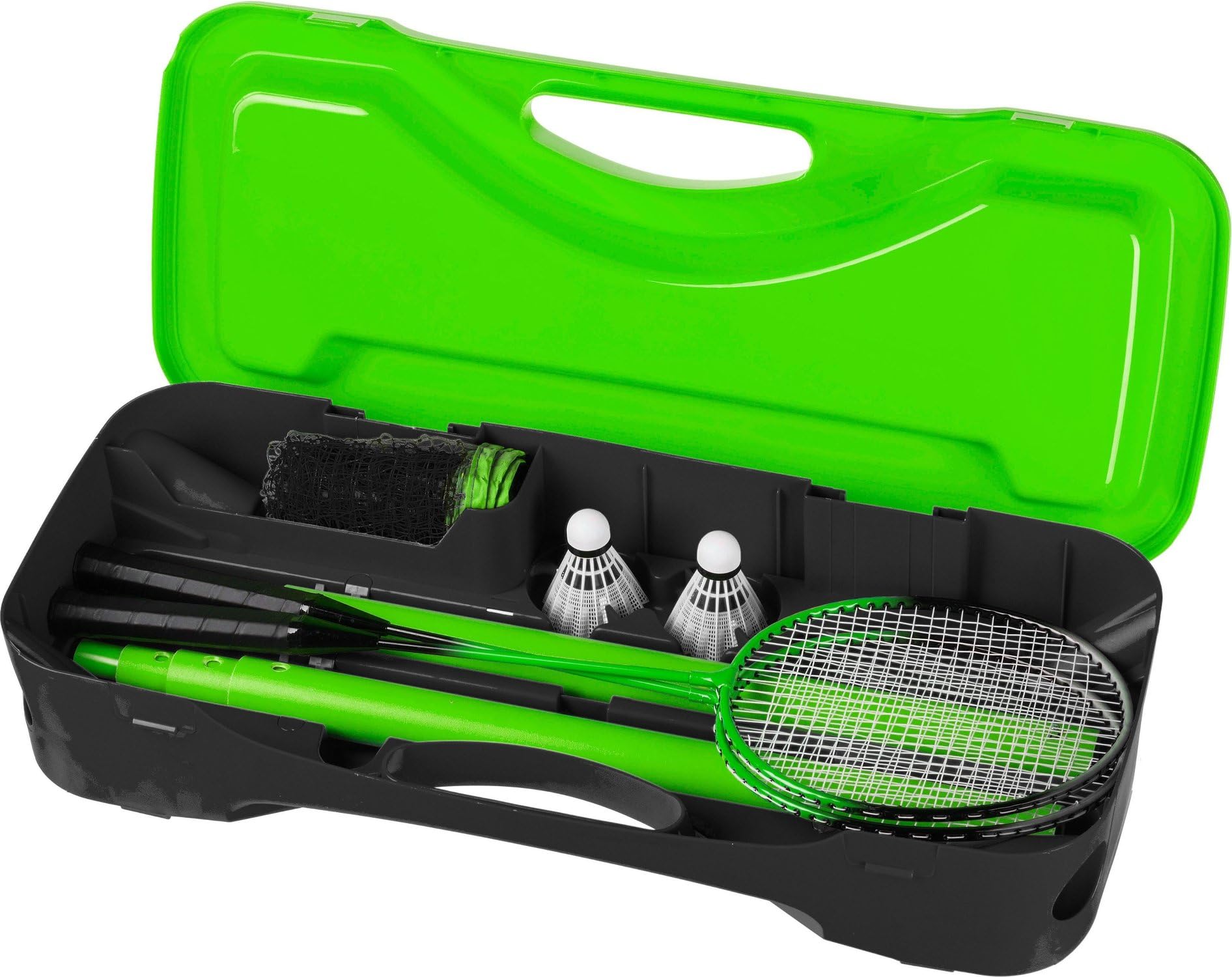 Set de Badminton - 2 Raquettes, 2 Volant Badminton, 1 Filet avec poteaux, 1 Mallette - Jeu pour Enfants et Adultes - pour extérieur, Jardin, Plage