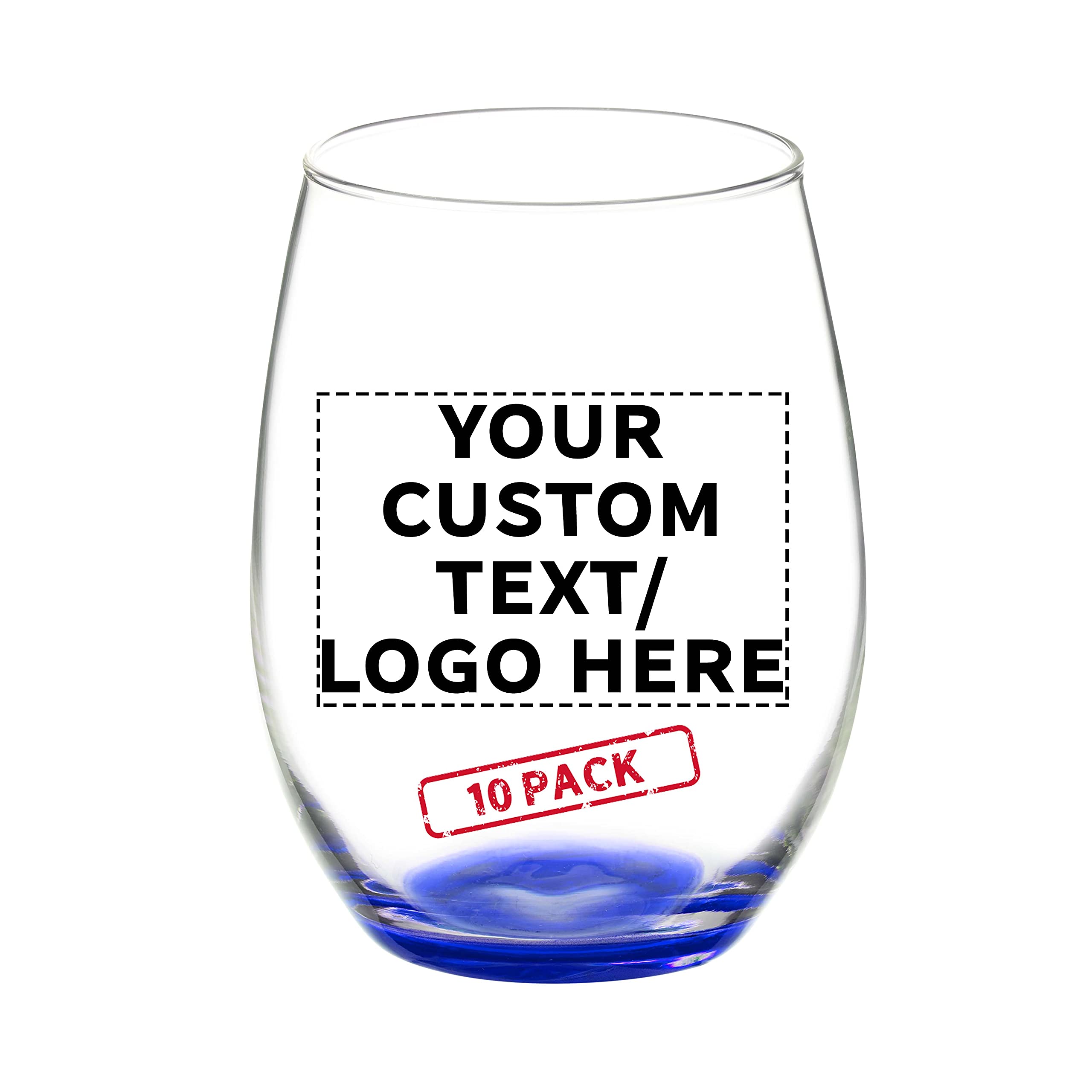 Amazon.com | DISCOUNT PROMOS 10 ARC Stemless Wine Glasses Set, 21 oz. -  Customizable Text, Logo - Chardonnay, Cabernet, Merlot, Sauvignon - Blue: Wine  Glasses