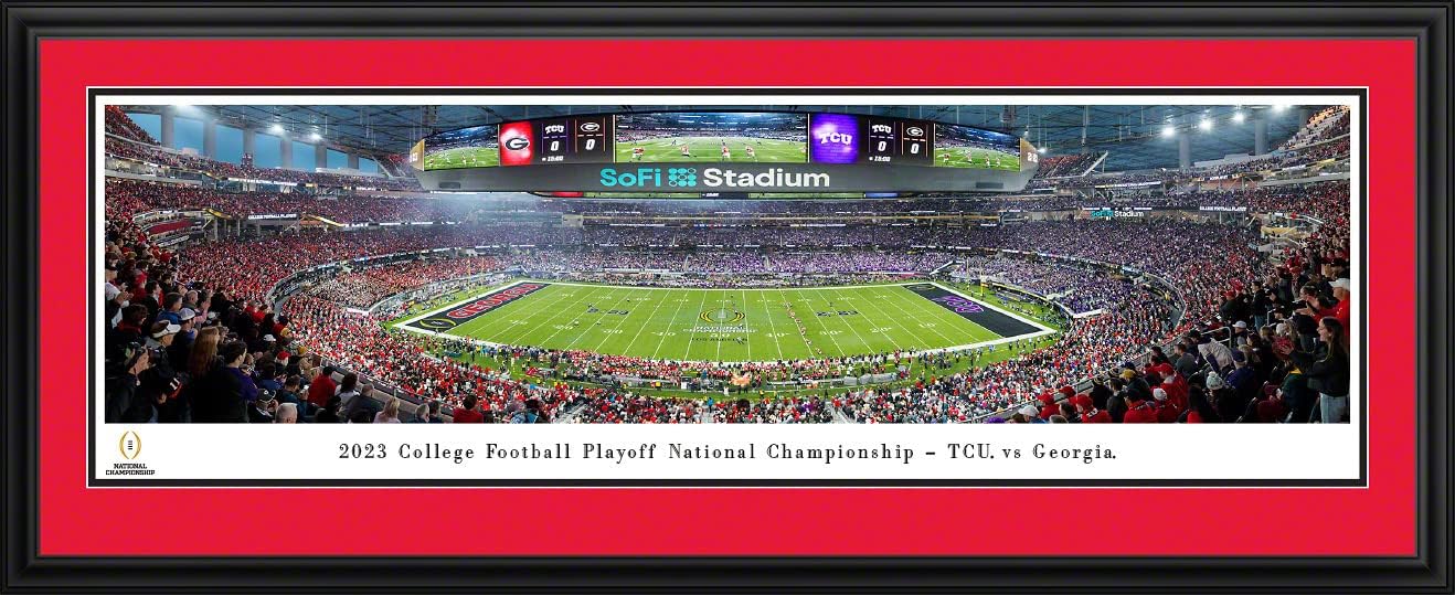 2023 CFP National Championship Game, Georgia vs TCU - 44x18-inch UGA Double Mat, Deluxe Framed Picture by Blakeway Panoramas