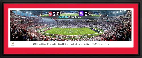Blakeway Panoramas - Juego del Campeonato Nacional CFP 2023, Georgia vs TCU - Tapete doble UGA de 44 x 18 pulgadas, imagen enmarcada de lujo
