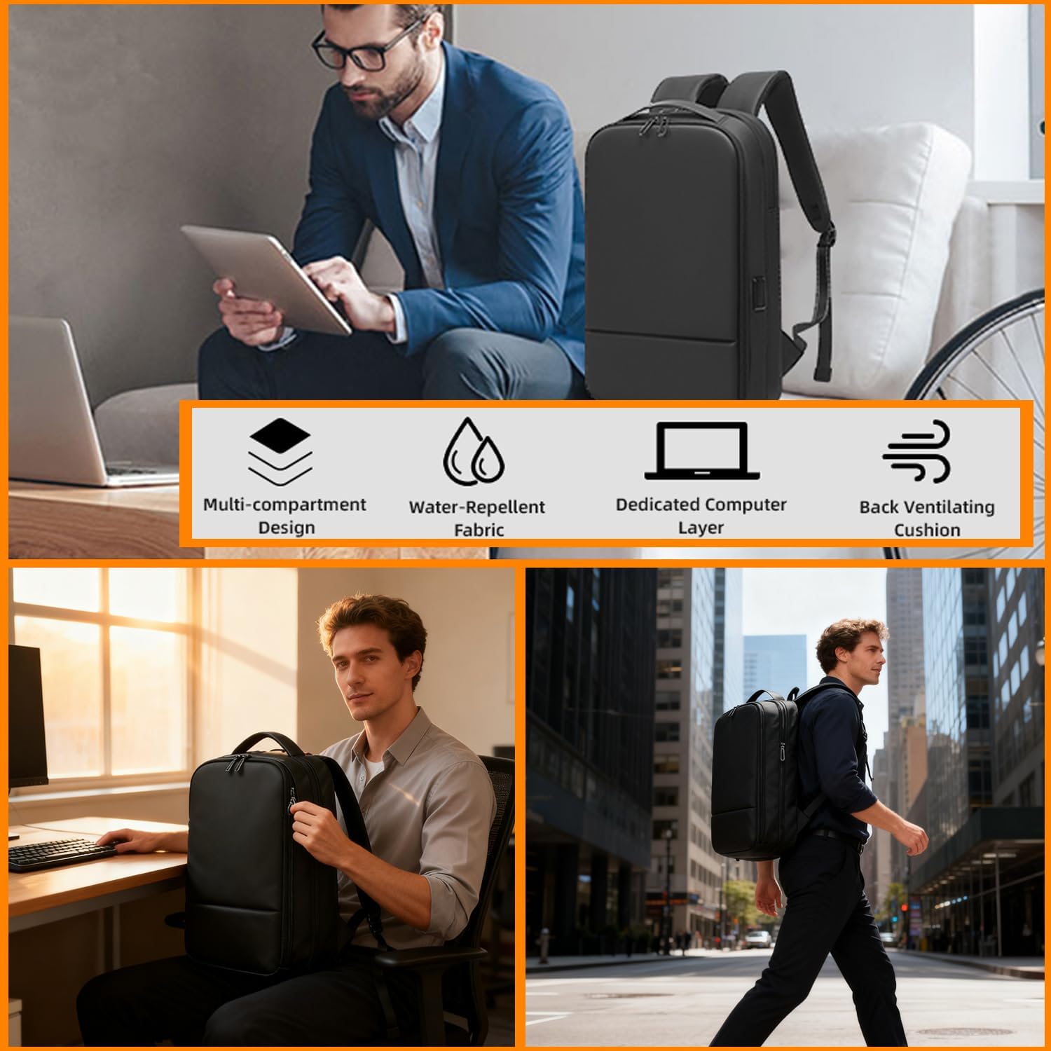 15.6-Inch Laptop Backpack, Expandable Slim Design,Waterproof, USB and Type-C Charging Ports, Professional Computer Bag (black) - Image 7