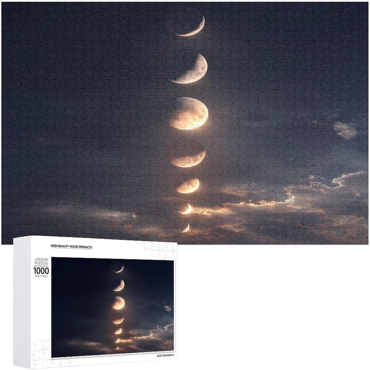 Moon Phase Printed Puzzles for Adults 1000 PCS Wooden Jigsaw Puzzle Wall Decor Christmas