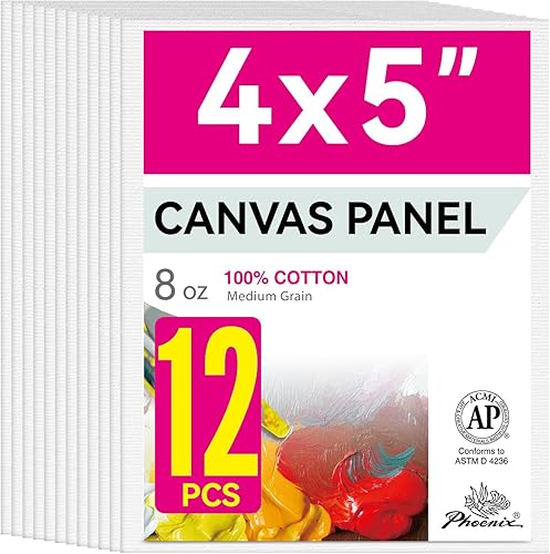 Miniatura 26 de PHOENIX Paneles de lienzo pequeños de 4 x 4 pulgadas, paquete de 12 unidades, 8 onzas, triple imprimado, 100% algodón, sin ácidos, tableros de Blanco