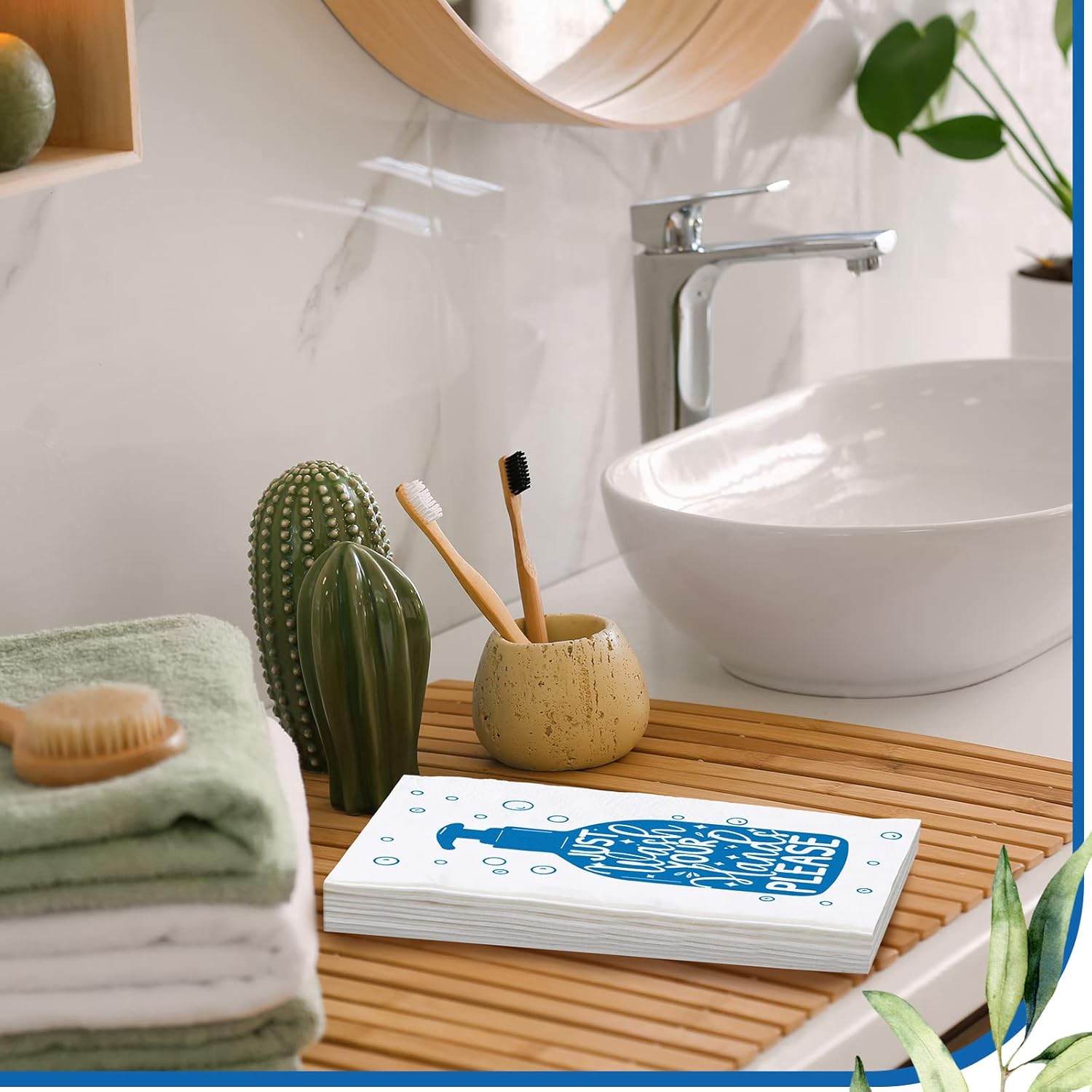 Yexiya 200 Pcs Paper Guest Towels Disposable Hand Towels Bathroom Guest Napkins Disposable Decorative Bathroom Napkins for Powder Room Wedding Holiday Birthday Baby Bridal Shower (White Dark Blue)