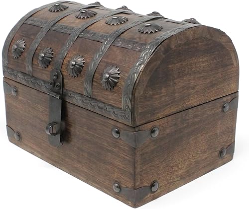 Miniatura 5 de Nautical Cove Cofre del tesoro de madera con forro acolchado de terciopelo y cerradura antigua con llaves de esqueleto (pequeño 8 x 6 x 6)  Cofre