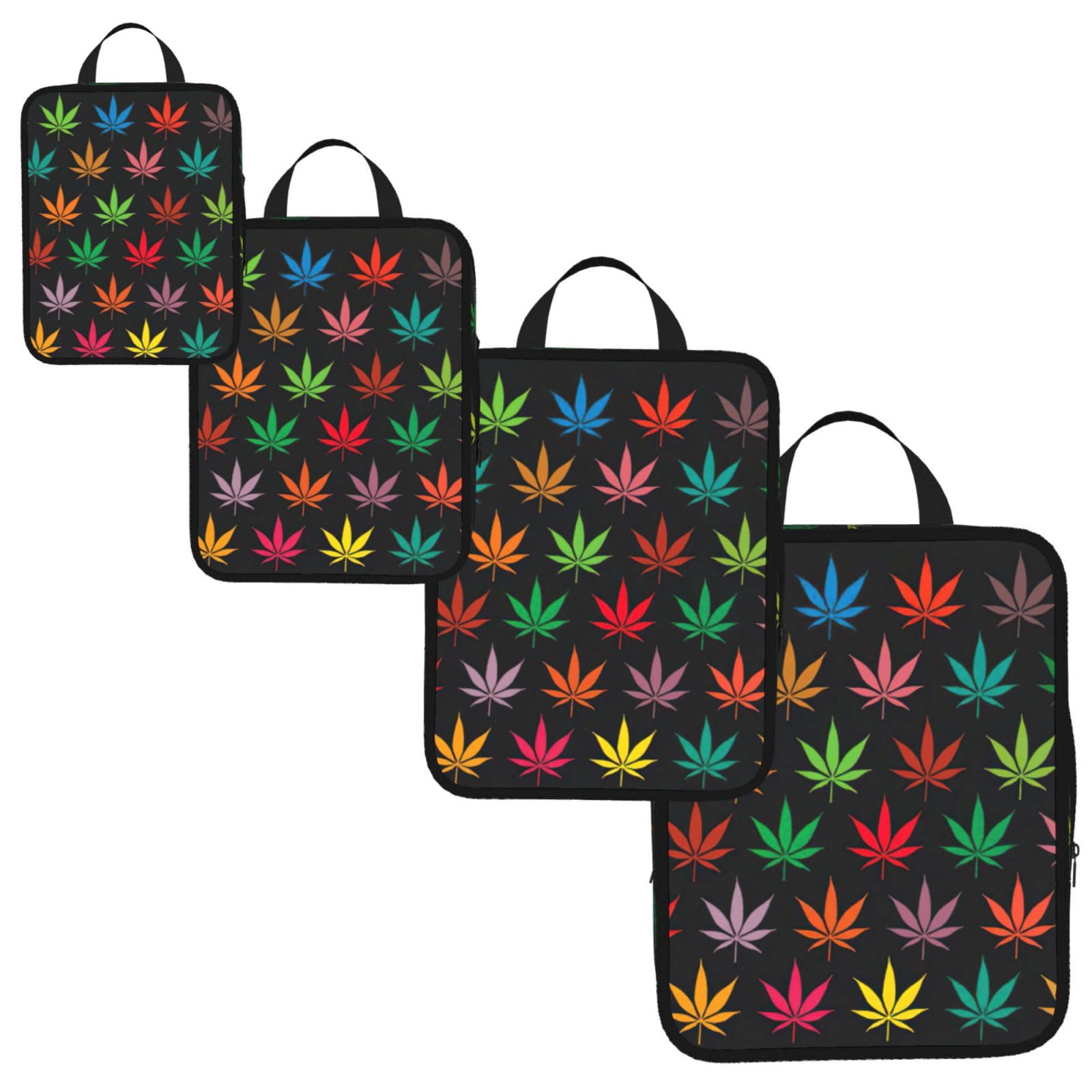 Colorful Cannabis Leaves Print 4 Set Compression Packing Cubes for Suitcases,Expandable Storage Bag Organizers
