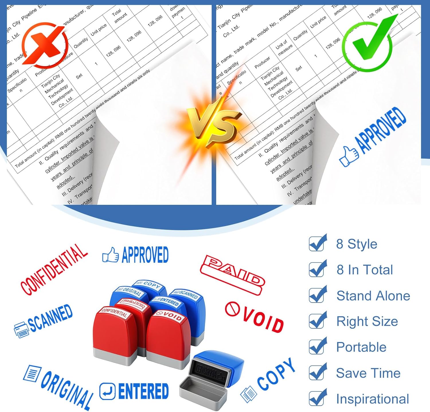 8 Pcs Office Stamps for Business, Paid Void Copy Scanned Stamp image 4