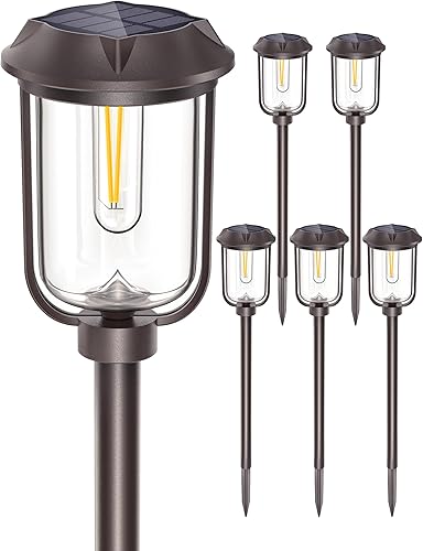 Miniatura 8 de 2 luces solares brillantes LED para caminos al aire libre, 1200 mAh, paquete de 6 luces solares de camino de 32 pulgadas, luces solares impermeables