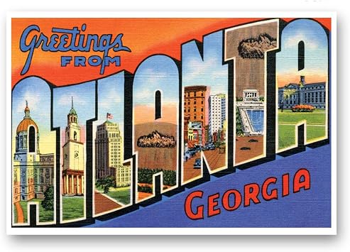 GREETINGS FROM ATLANTA, GA vintage reprint postcard set of 20 identical postcards. Large Letter Atlanta, Georgia city name post card pack ca. 1930s-1940s. Made in USA.