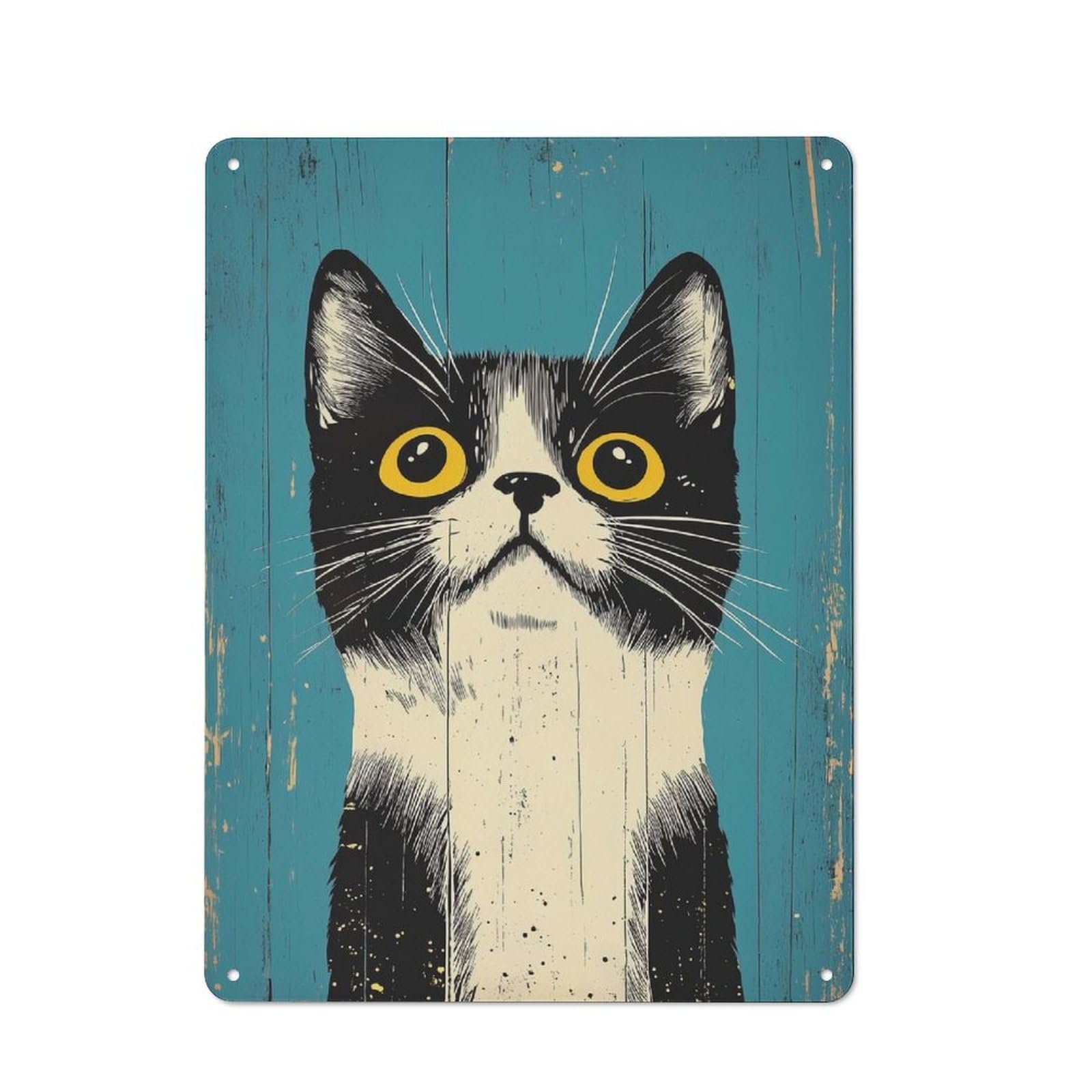 Curious Vintage Cat Portrait Rustic Metal Plaque 40x30cm for Guest Room Or Hallway, A Decorative Metal Sign for Guest Rooms And Hallways