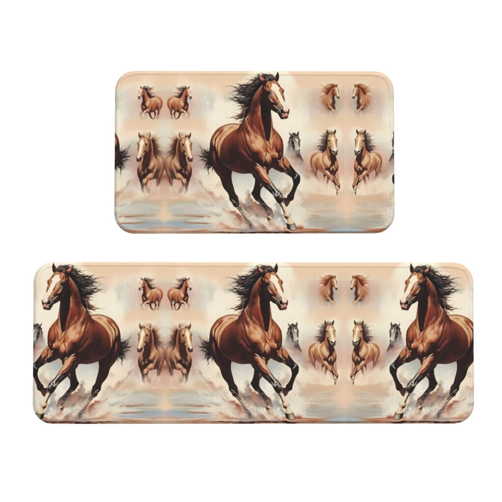 Tapis de cuisine antidérapants cheval marron lot de 2 pour entrée