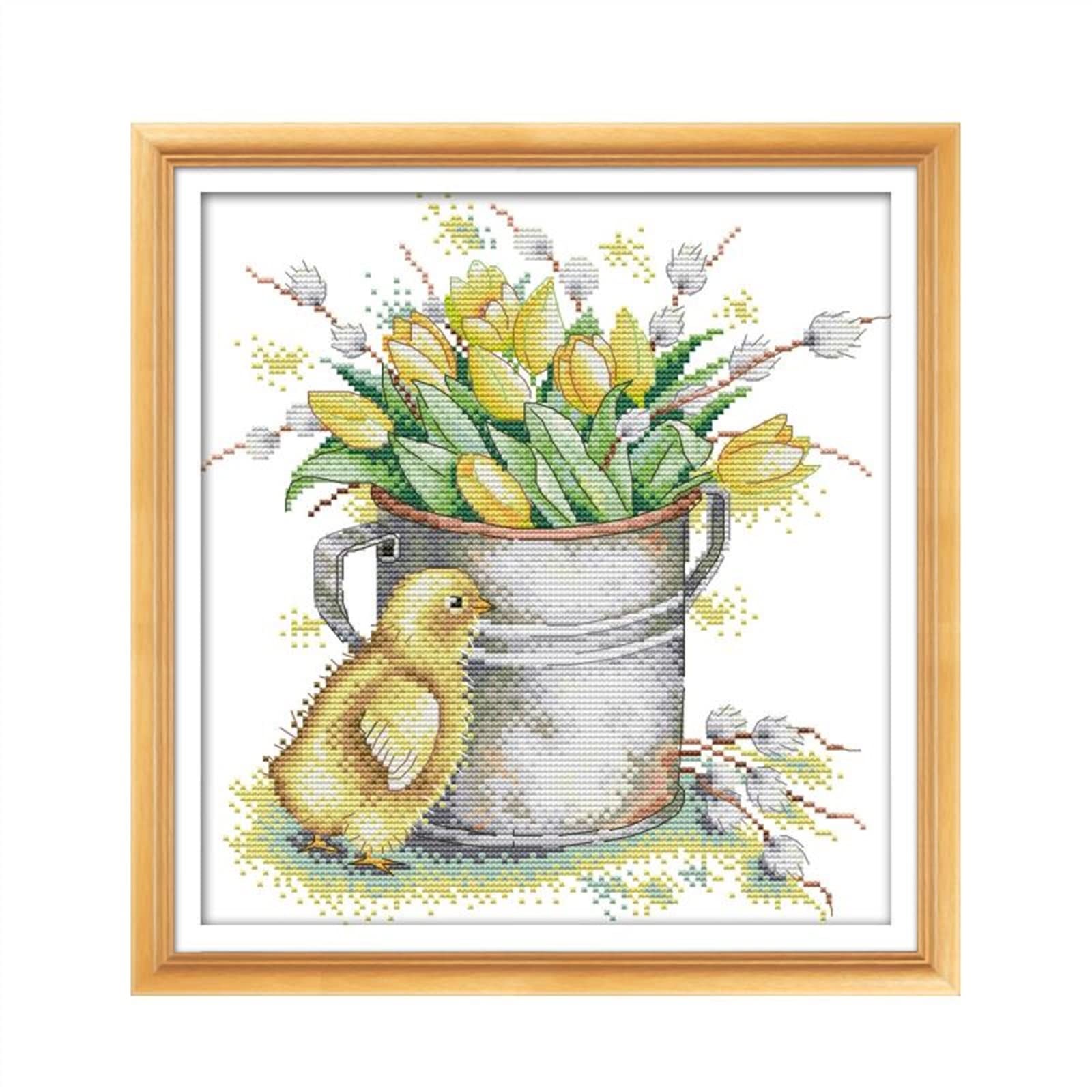 Point de Croix Tulipes Jaunes Toile 11ct Anti-Stress Couture Facile